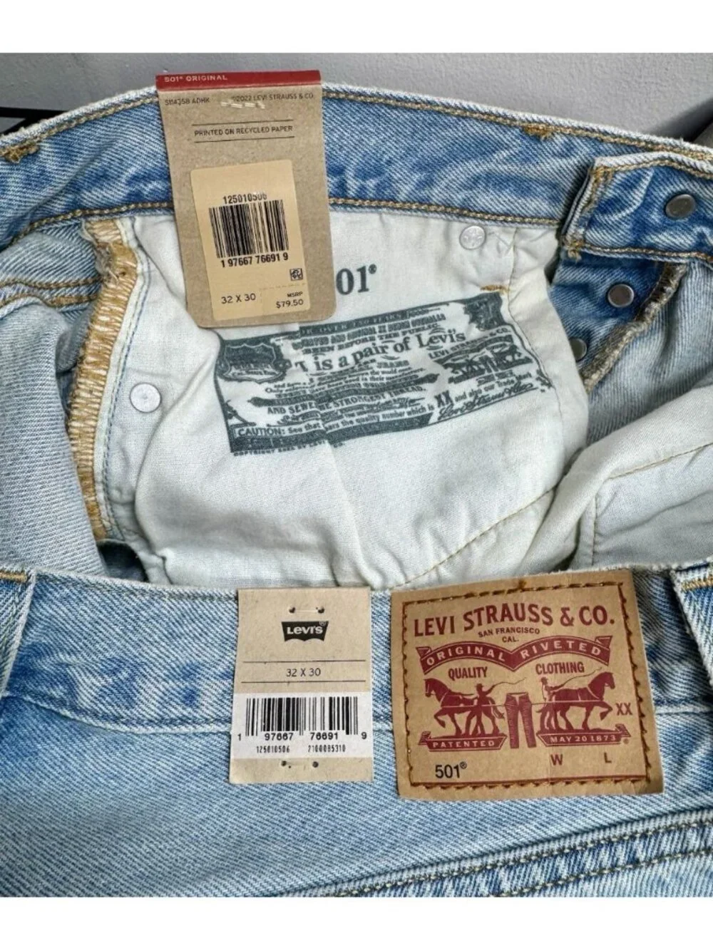 Levis 501 XX Jeans Mens 32x30 Blue Light Wash Button Fly Straight Leg Distressed